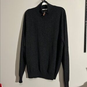 Allen Edmonds Cashmere Sweater Mens Large Gray 1/4 Zip Mock Neck Pullover